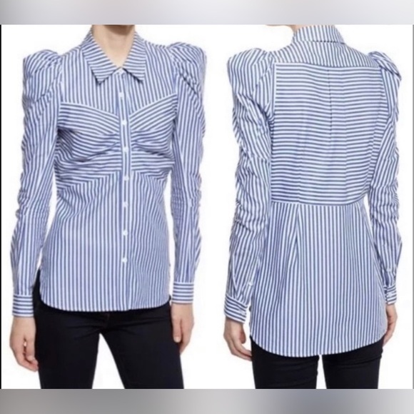 Veronica Beard Navy and White Striped Button Down Shirt - Picture 1 of 9
